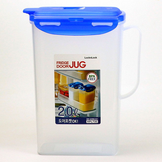 락앤락 이지그립 냉장고 물통 손잡이 도어포켓 슬림 물병, 혼합색상, 2L, 1개