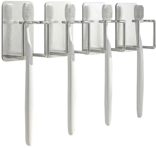 모바이브 욕실용 무타공 스텐 칫솔 걸이, 실버, 4개