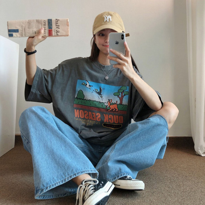 마이쏭 남녀공용 빅사이즈 박스티 프리미엄원단 체형커버 커플룩 시즌피그먼트오버핏티