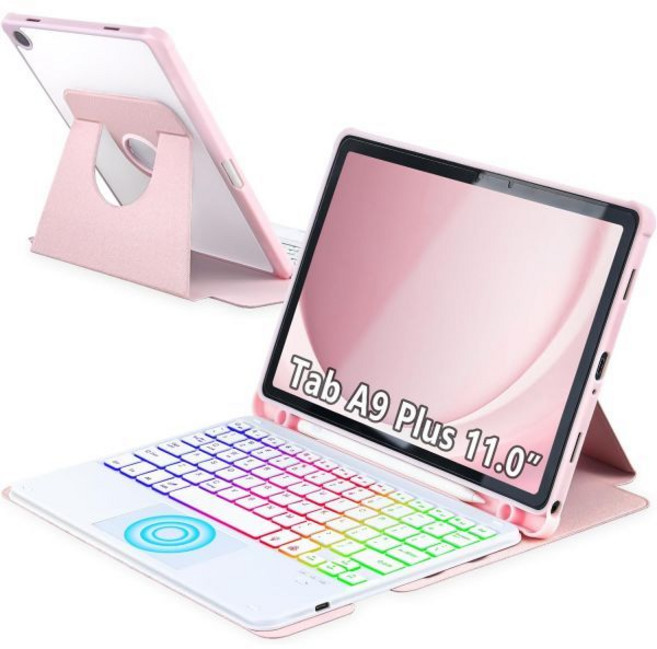 [관부가세포함] 삼성 갤럭시 탭 A9 플러스 11인치 SM-X210/X215/X216용 터치패드 키보드 케이, For Samsung Galaxy Tab A9 Plus, Pink+White