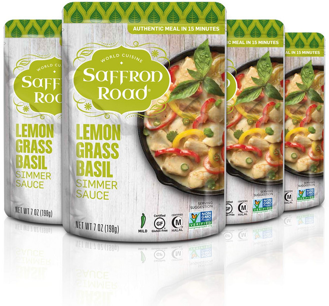 사프란 로드 시머 소스 사프란 로드 시머 소스, Lemongrass Basil, 7 Ounce (Pack of 4), 1개, 198g