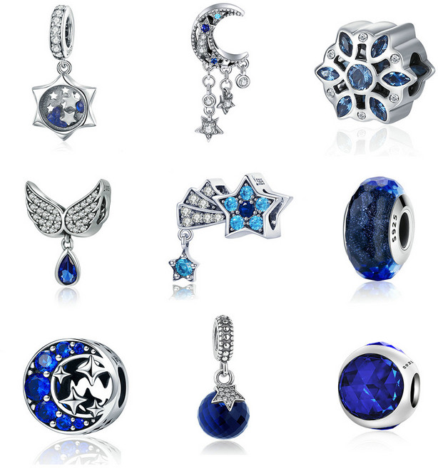 판도라팔찌 호환 참 블루 스타 별 글라스 무라노 크리스탈 펜던트