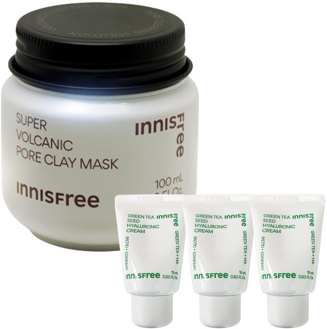 이니스프리 수퍼 화산송이 모공 마스크 100ml+(히알루론산 크림15mlx3개 증정), 1개