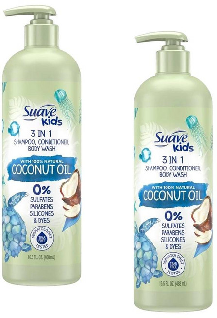 수아브 키즈 내추럴 코코넛오일 쓰리인원 샴푸 컨디셔너 바디워시 Suave Kids 3-in-1 Coconut Oil, 2개, 488ml