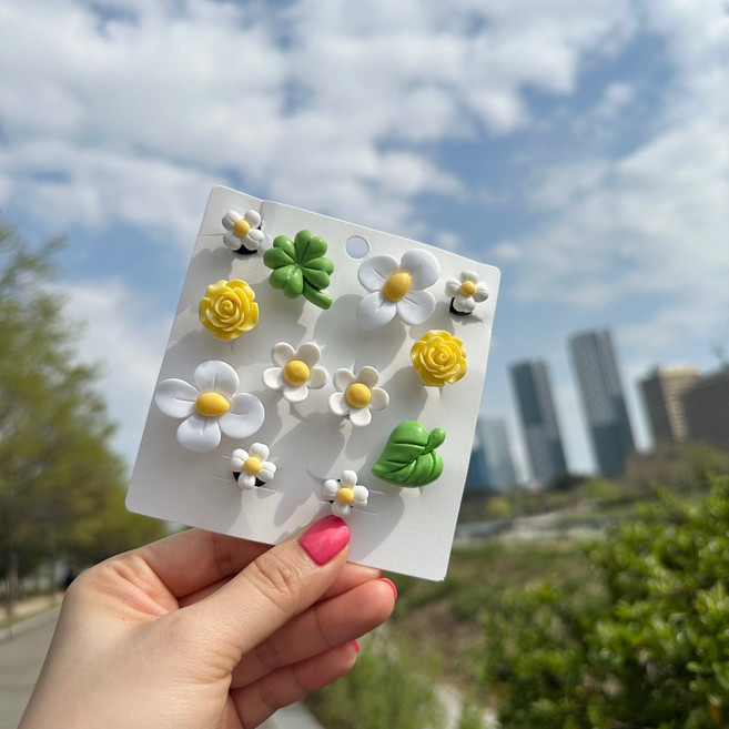 땡스스토리 유광 플루메리아 꽃 악세사리 파츠 12P