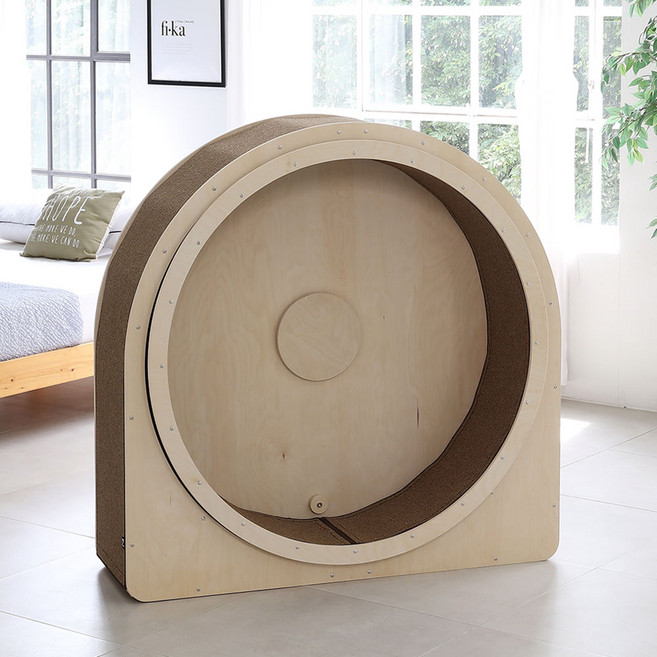 나비나무 스마트캣휠 아치 무소음 듀얼 베어링 프리미엄 캣타워, 900, MDF 내츄럴우드, 그린, 1개