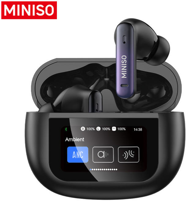 MINISO 다기능 터치 스크린이있는 무선 블루투스 이어폰 AI ANC ENC, 블랙, X25