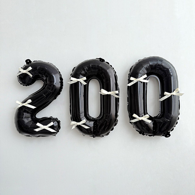 파티몬 블랙 숫자 풍선 발레코어 리본 셀프 백일 촬영 소품 용품, 1개, 2. 블랙숫자풍선+리본세트-200