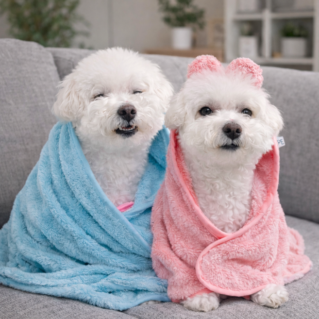 엘린 펫 타올+가운 2종세트 반려동물 고중량 초극세사, 핑크, 1세트
