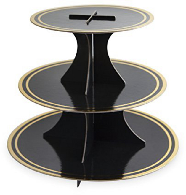 Cakewalk (Party) 6755 Paper Cake Stand One Size Black and Gold Cakewalk(파티) 6755 종이 케이크 스탠드 단일 사, 1개