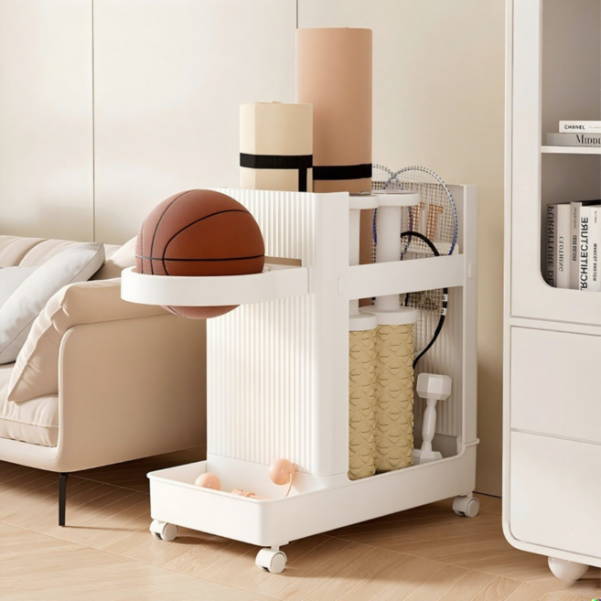 Shipshape 이동식 농구 폼롤러 요가매트정리함 헬스용품 운동기구 수납 보관함, 화이트, 1개