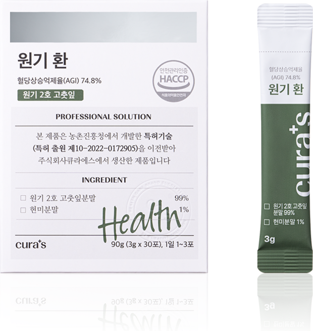 큐라에스 원기환 농촌진흥청 혈당특허 고춧잎 원기2호, 3박스, 90g