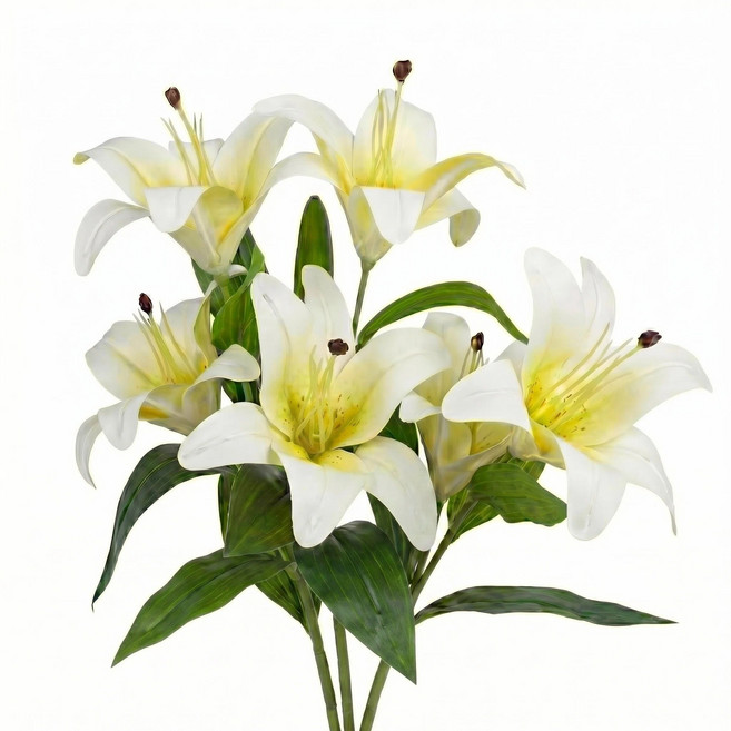 BloomLife 조화 인조꽃 인테리어 장식용 백합 조화꽃 3줄기 세트 60cm 인테리어 조화 꽃다발, 화이트, 1개