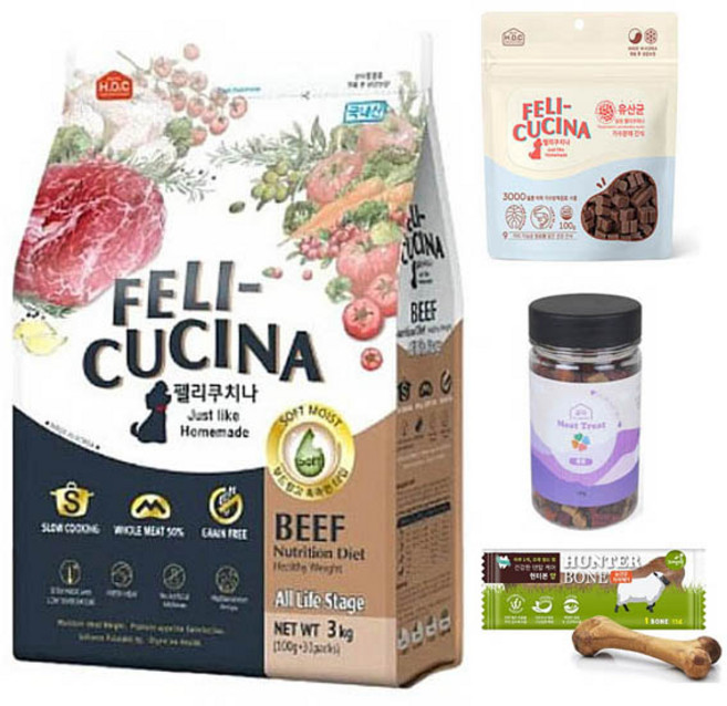 펠리쿠치나 반습식사료 사은품 궁극트릿180g+펠리쿠치나가수분해간식100g+헌터본덴탈껌3P제공, 3kg, 1개, 소고기