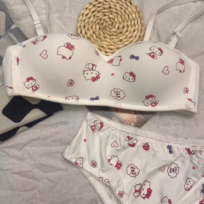 티류으스 큐티 키티 캣 노와이어 불륨업 브라+팬티 세트 여성 속옷 세트