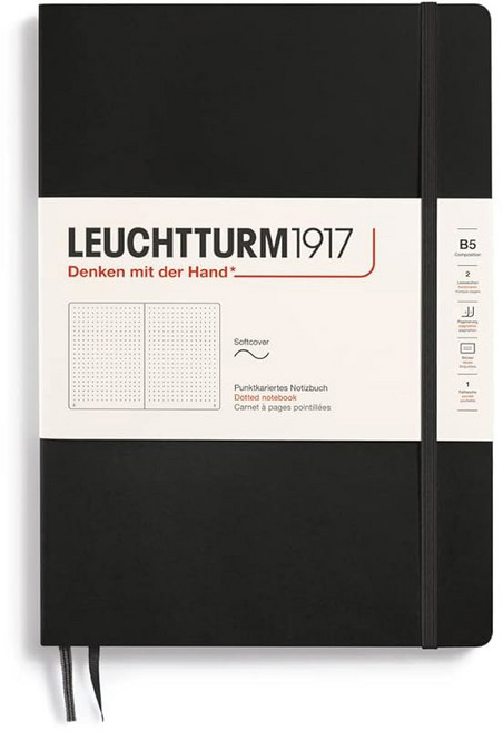 LEUCHTTURM1917 - 글쓰기 및 저널링을 위한 노트북 소프트커버 컴포지션 B5-123 번호 페이지(평면 라일락), Dotted, Black