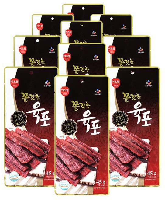 CJ 더 쫄깃한 소고기 육포, 45g, 10개
