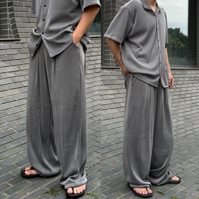 르위 플리츠 쿨 와이드팬츠 스판 밴딩 트레이닝바지