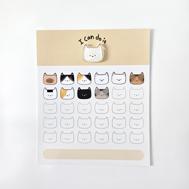 네모상점 습관체크 목표달성 챌린지 칭찬스티커 세트 칭찬스티커판12매 + 스티커12매 + 자석2개, 1세트, E_냥이