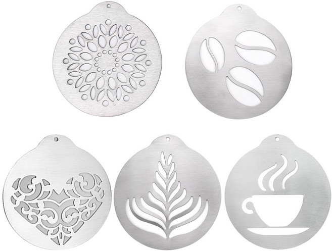 5개 세트 소설 스테인리스 커피 꽃 드로잉 몰드 휴대용 커피 우유 거품 스프레이 프린팅 템플릿