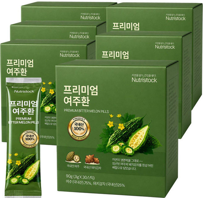 뉴트리스톡 여주환 국산 100% 스틱 목넘편한 국내산 인공첨가물없는 건강환, 6개, 90g