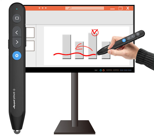 스마트포인터 블루투스 무선 프리젠터 PPT리모컨 터치펜 피피티포인터, 블랙, PPT250