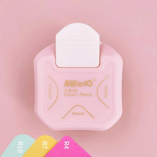 3-in-1 코너 라운더 펀치 미니 커터 R4/R7/R10mm 원형 트리머 스크랩북킹 DIY 사무용품, 03 Pink, Pink