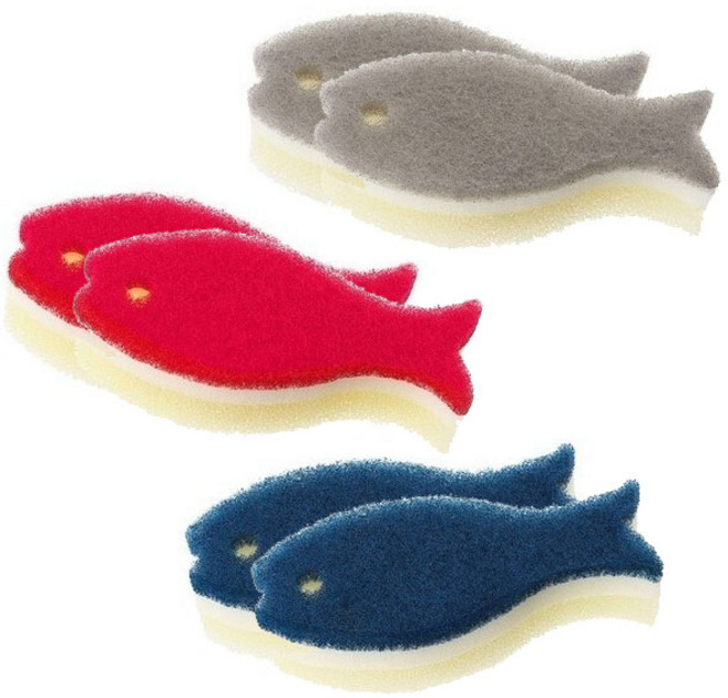 일본 마나 물고기 모던 스펀지 수세미 K662, 1세트, 2개입, 와인레드