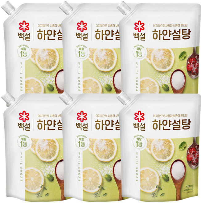 [트윈스몰] 이지캡으로 사용과 보관이 편리한 백설 하얀설탕, 400g, 6개