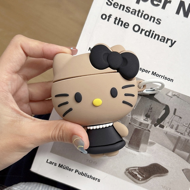 태닝 고양이 에어팟케이스, 1개, 블랙, 1/2세대