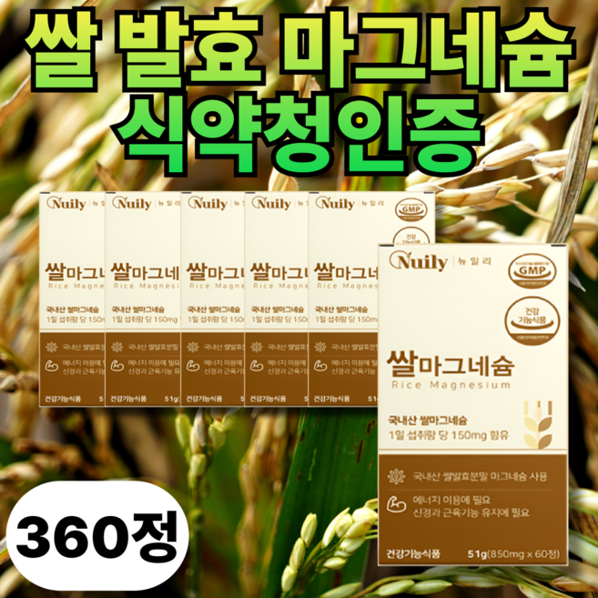 국내산 발효 쌀 마그네슘 식약청인증 종근당 건강 사은품 증정 350mg, 1세트, 360정