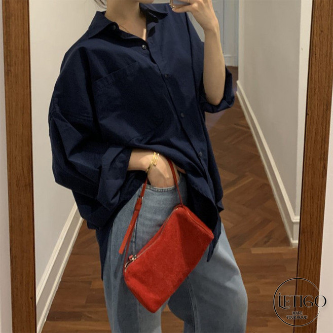 레티고 빅사이즈 무지 오버핏 캐주얼 빅포켓 롱기장 셔츠