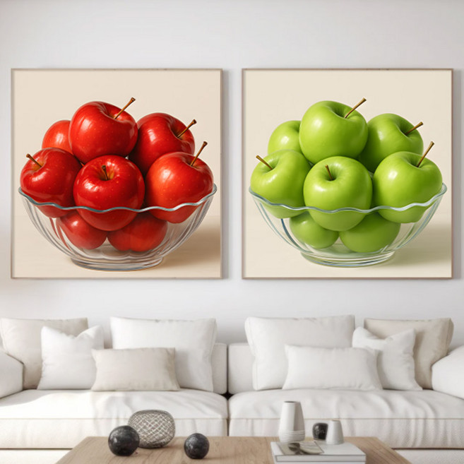 사과 그림 액자 돈들어오는 거실 주방 부엌 인테리어 대형 캔버스 개업선물, 항아리 빨간 사과, 6번 올리브골드