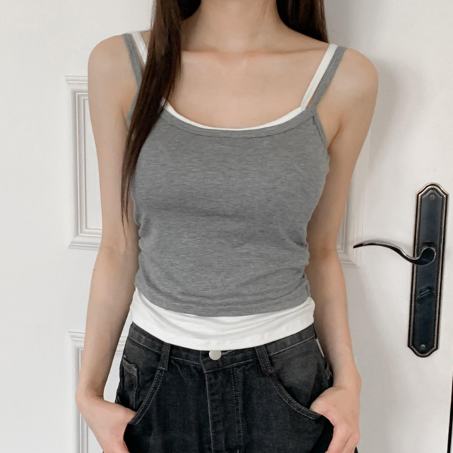 블루씨티 두겹 레이어 셔링 브라렛 캡내장 끈 나시