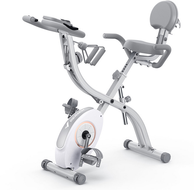 메라치 접이식 실내자전거 무소음 등받이형 헬스 사이클, 화이트, MR-S15W1-JP