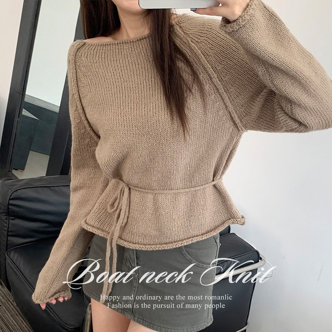 [순이] S.여성 여리 입술넥 루즈핏 끈 니트