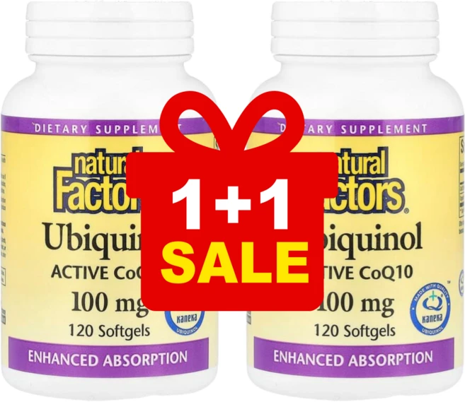 1+1 내추럴팩터스 유비퀴놀 QH 활성 CoQ10 100mg 유기농 아마씨유 소프트젤 120정 / 해외직구 미국정품, 2개 - 쿠팡
