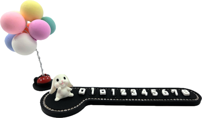 케이비지리테일 바니파크 부착식 야광 주차번호판, 1개, 흰색 웃는토끼+풍선