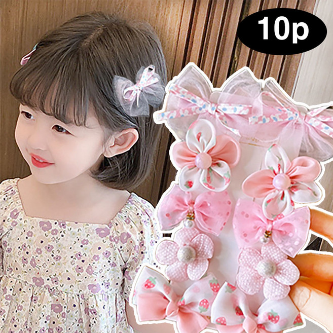 은꽃밴드 쌍쌍 플라워 헤어핀 세트 유아 머리핀