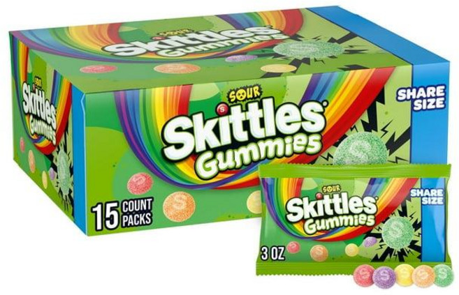 스키틀스 구미 사우어 구미 캔디 쉐어 사이즈, SKITTLES GUMMIES 사워 젤리 캔디, 공유