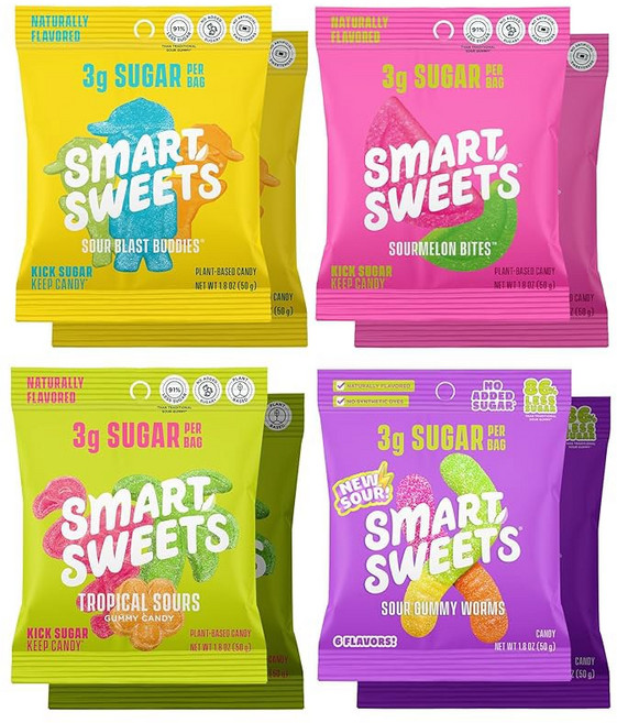 스마트스위츠 버라이어티 팩 1 8 (8팩) 설탕과 칼로리가 낮은 위한 간식 스위트 피쉬 피치 링 트로피컬 사워 핑크 레모네이드 드림, Sour Variety Pa