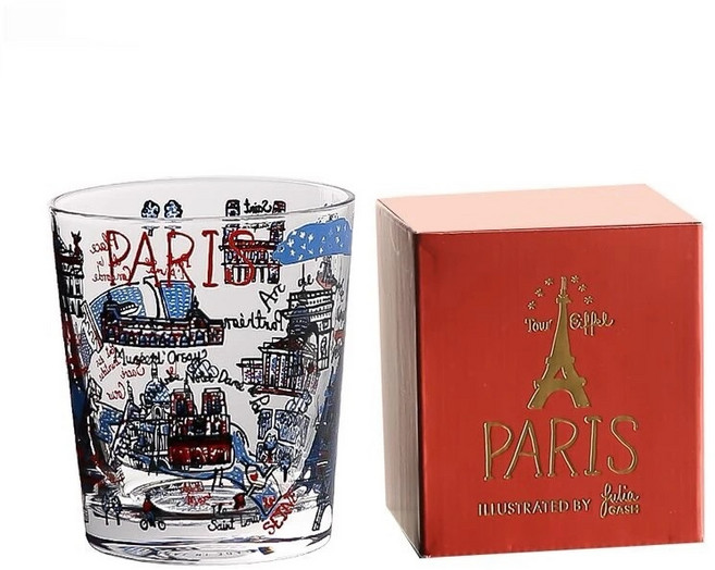 페어리아일랜드 일본제조 줄리아 가쉬 세계 도시 일러스트 위스키 온더락 글라스, 1개