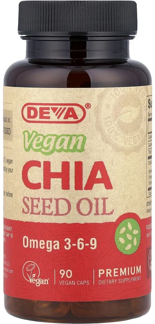 Deva 데바 비건 치아씨드오일 오메가쓰리 비건 Chia Seed Oil 90캡슐 6개, 90정 - 쿠팡