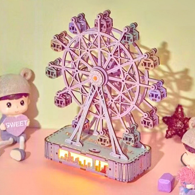 [시즌특가] REGN 움직이는 DIY 대관람차 오르골 무드등 뮤직박스, 120 피스