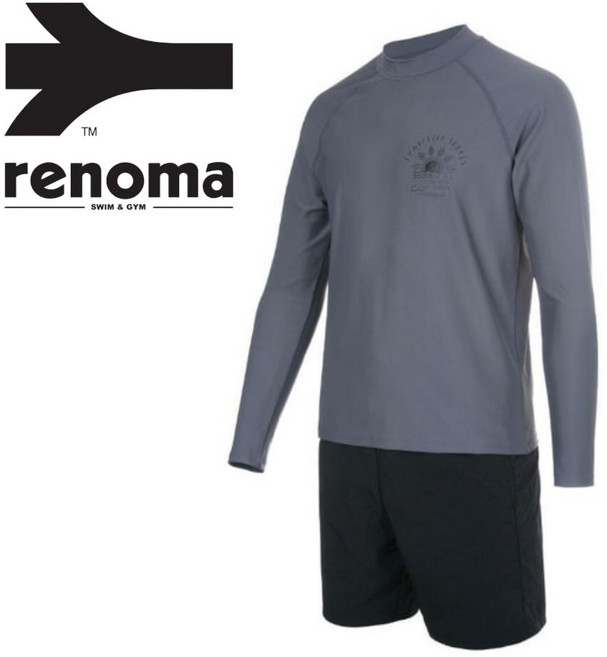 [백화점발송] 레노마 남성 래쉬가드 세트 긴팔 반바지 자외선차단 수영강습 바다 휴가 여행 스노클랑 수상스키 수상액티비티 신축성 좋은 수영복, DG_다크그레이