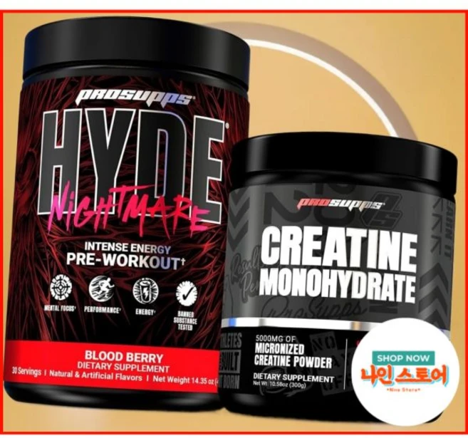 하이드 나이트메어 인텐스 에너지 프리워크아웃 블러드 베리 크레아틴 300 번들 PROSUPPS, 프로섭스하이드 나이트메어 인텐스 에너지 프리워크아웃 블, 300g, 1개 - 쿠팡