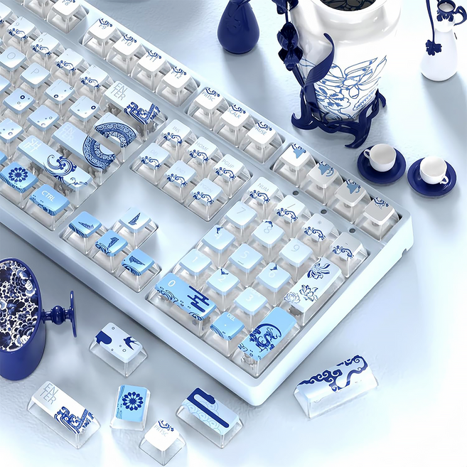 라나야 푸른 단청 키캡 4면투명 LED투과 텐키리스 풀배열 지원, 제조사축, ASA 프로파일, 블루
