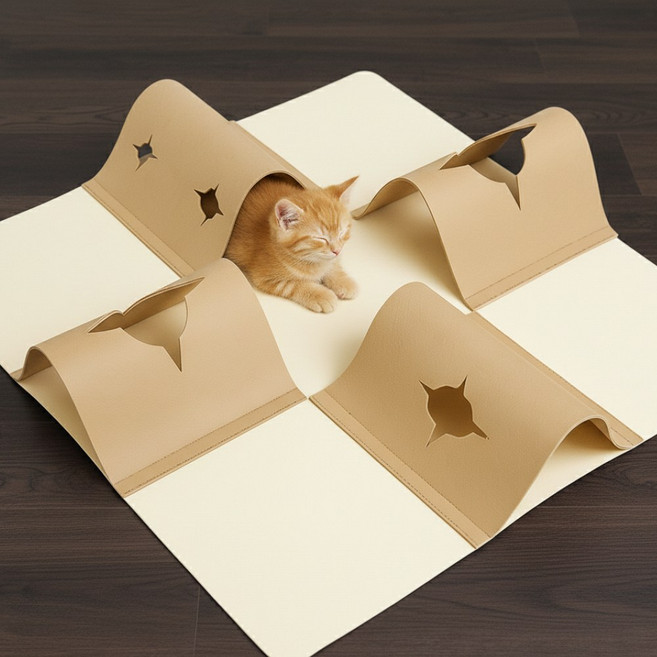 메이크앤 아늑한 고양이 숨숨집 반려동물 숨숨터널, 1세트, 베이지브라운