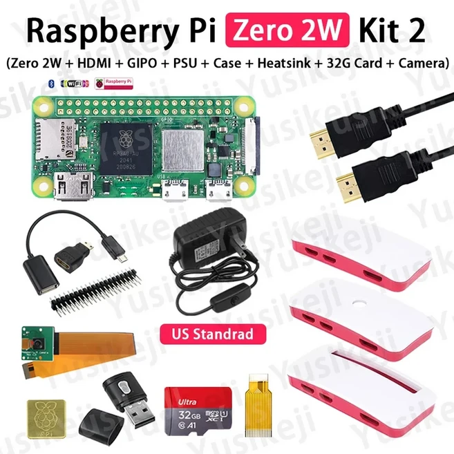 오리지널 라즈베리 파이 제로 2W ZERO 2W 키트(제로 2W+케이스+HDMI 케이블+전원 공급 장치+GPIO 세트+히트, 07 ZERO 2W KIT 2 US