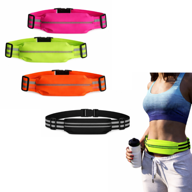 야간 러닝 반사 허리벨트 힙색 휴대폰 수납 조깅 자전거 안전밴드, 1개, 옐로우